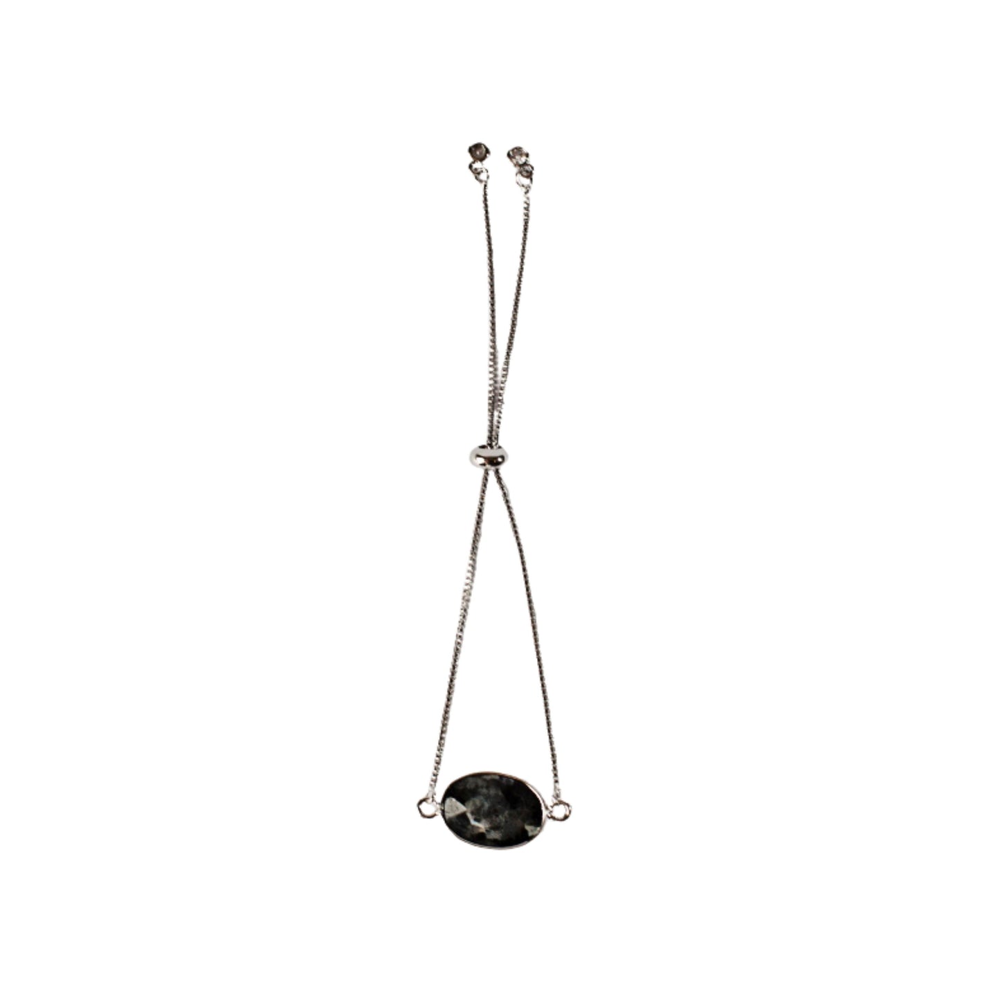 Dark Labradorite Adjustable Stone Bracelet - Silver
