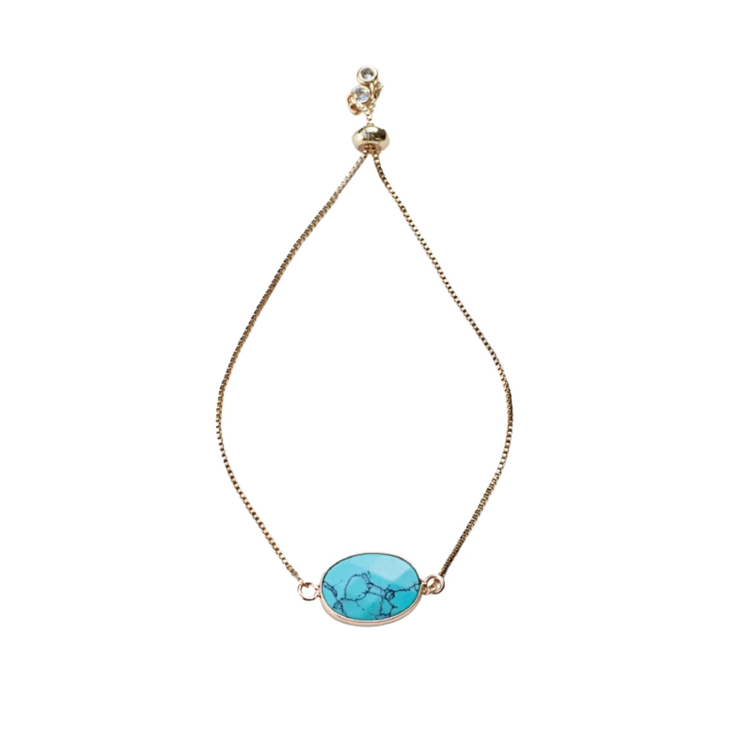 Turquoise Stone Adjustable Bracelet - Gold
