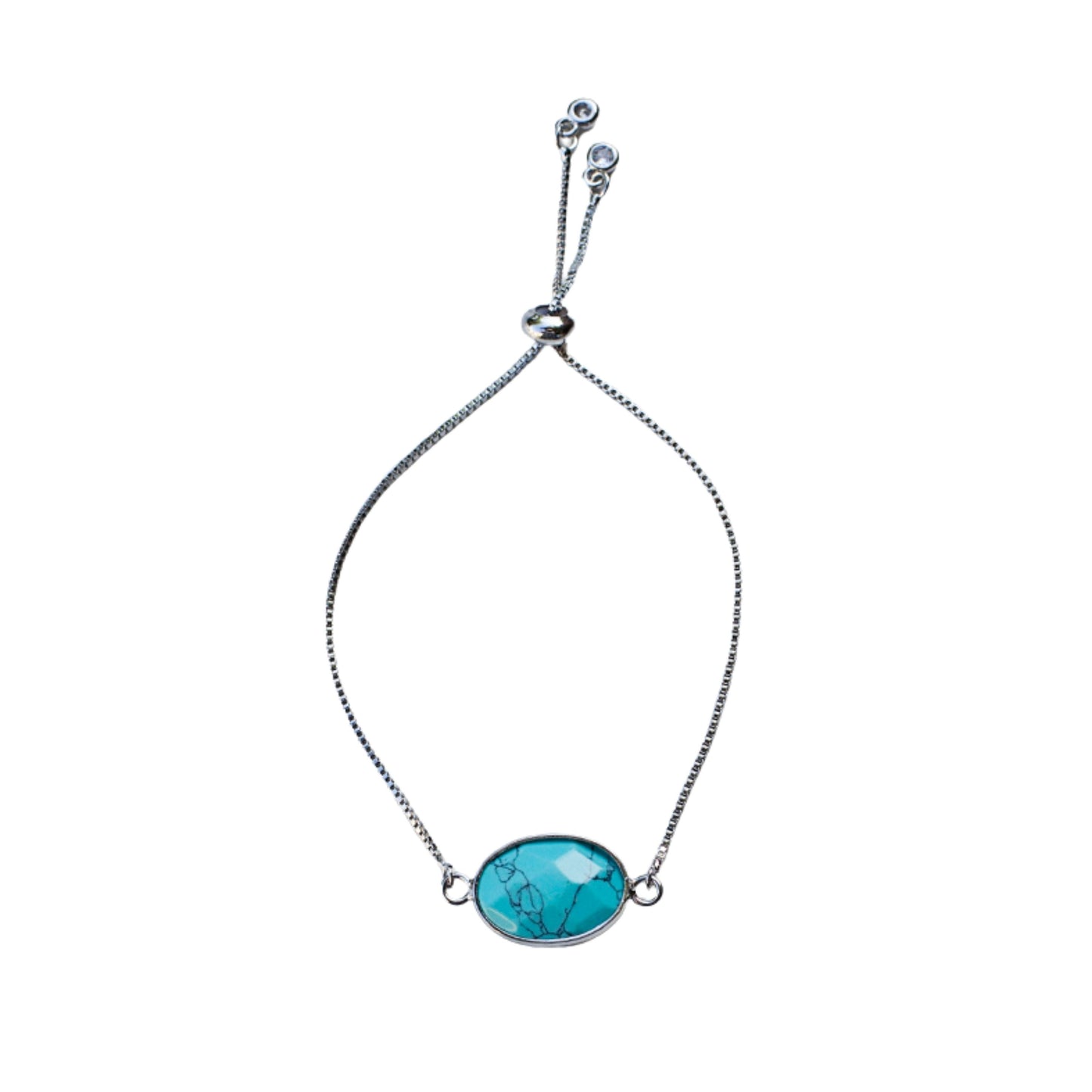 Turquoise Stone Adjustable Bracelet - Silver
