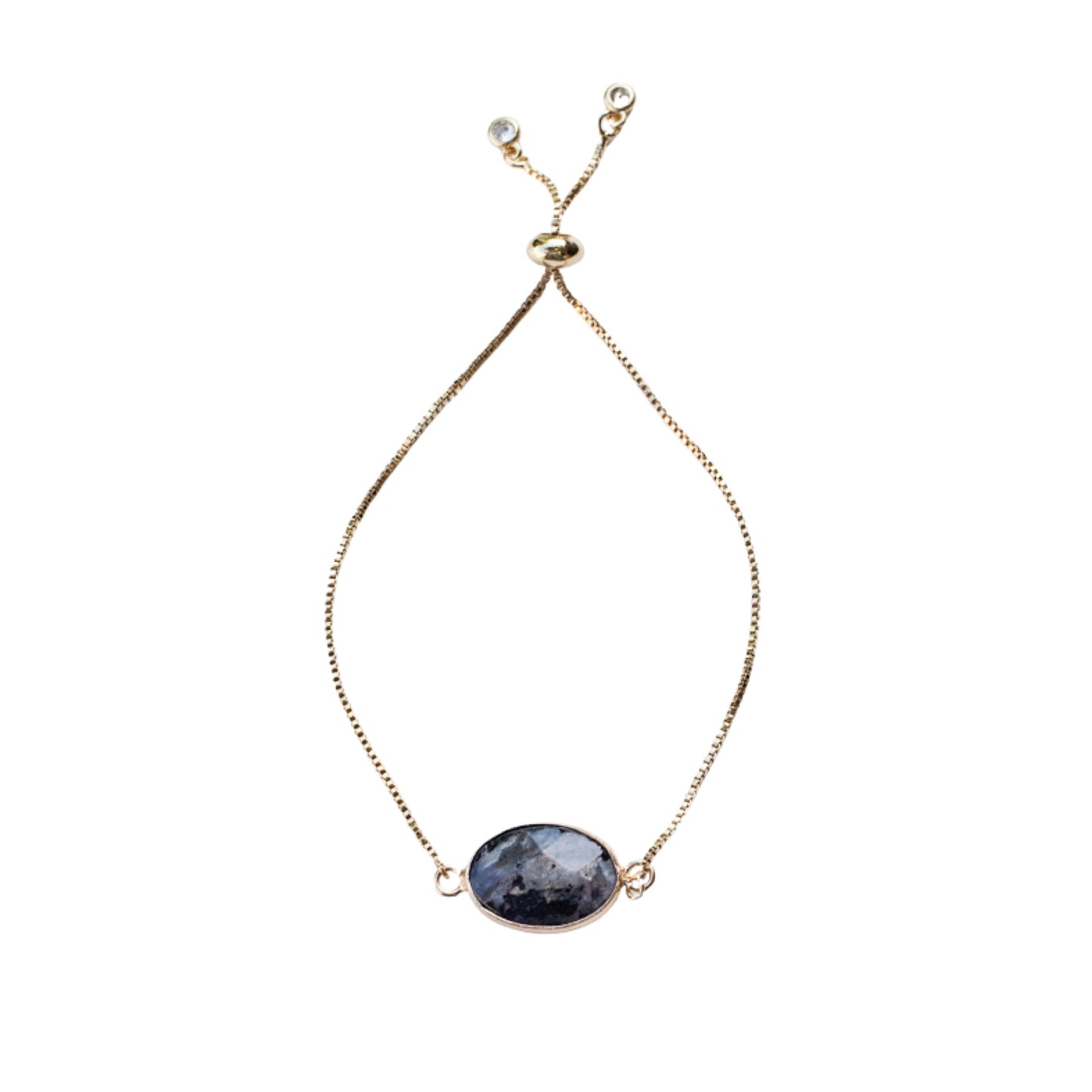 Dark Labradorite Stone Adjustable Bracelet - Gold