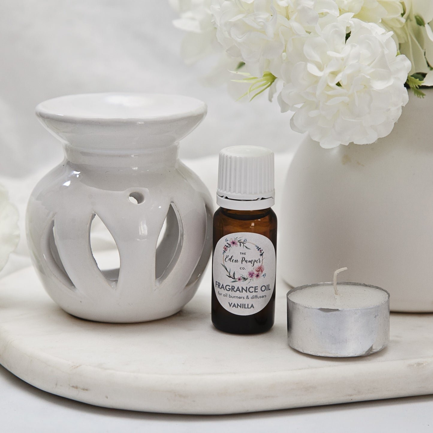 Oil Burner, Candle & Vanilla Fragrance Oil Set