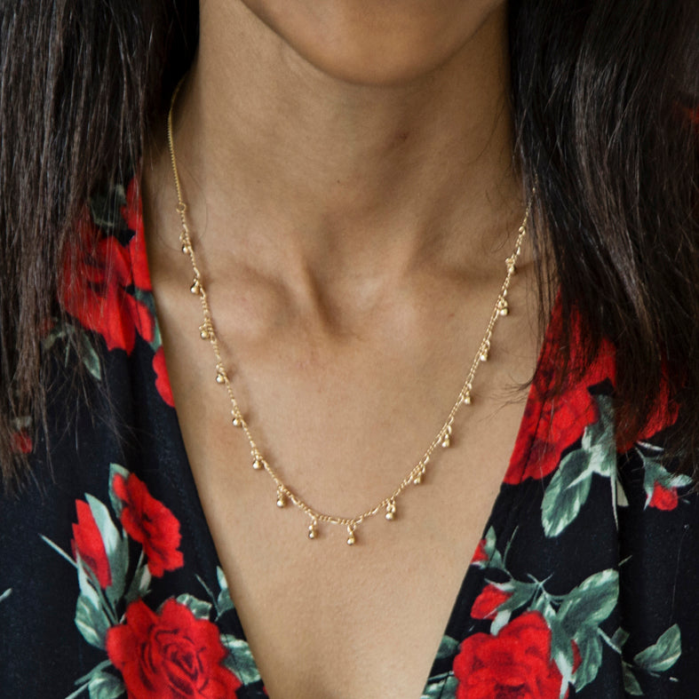 Gold Delicate Hanging Bauble Necklace