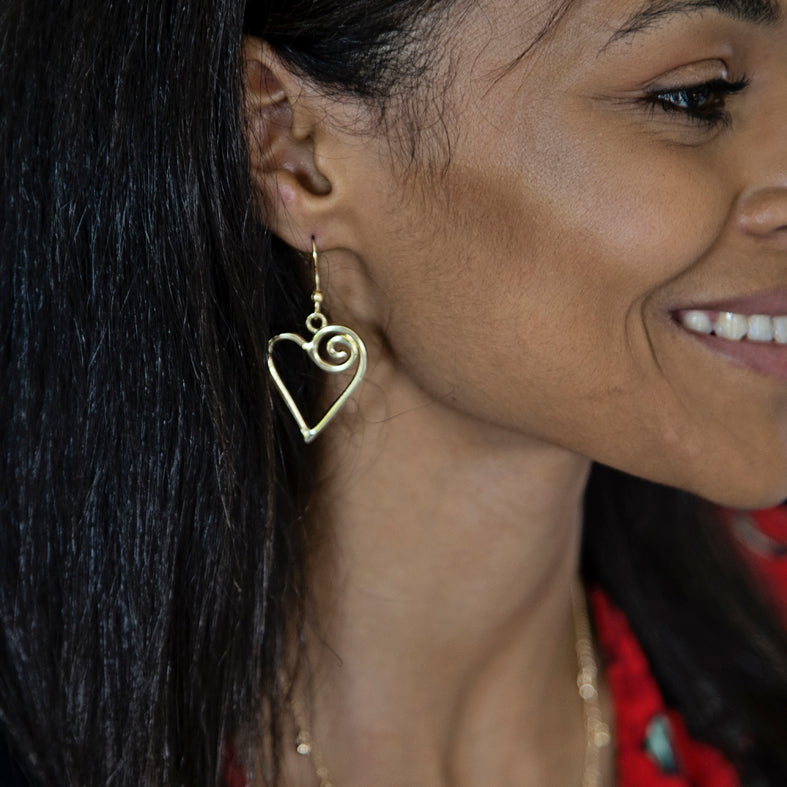 Gold Swirl Heart Earrings