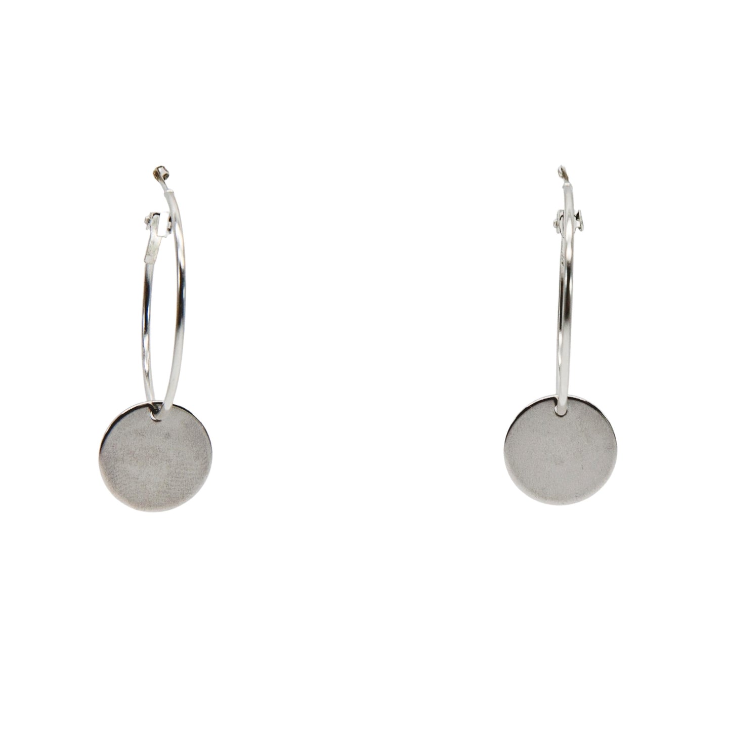Silver Hoop Earrings with Disc
