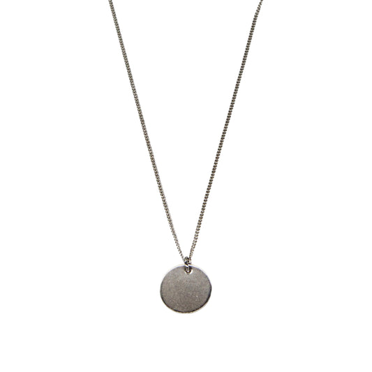 Pewter Tone Solid Disc Necklace - Adjustable Length