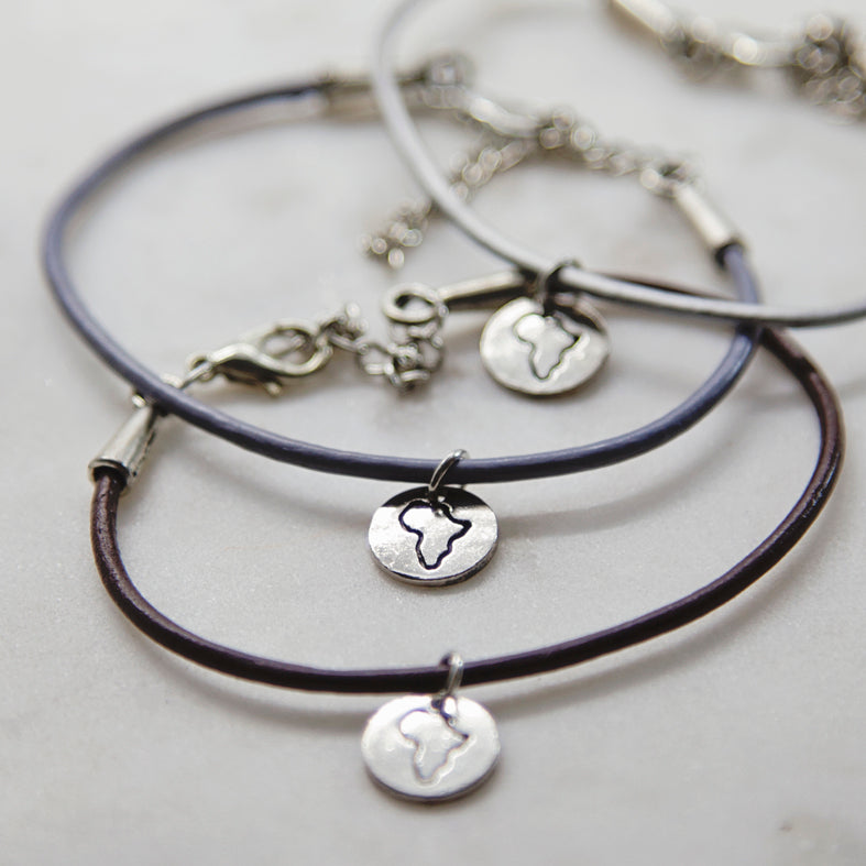 Africa on Disc Rolled Leather Bracelet - Various Colours