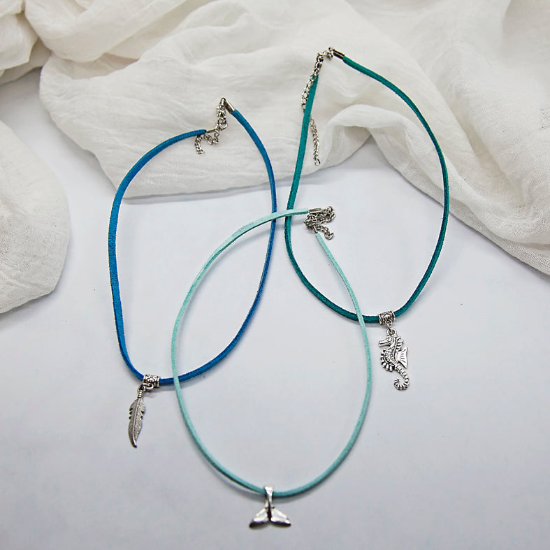 Feather Suede Choker Necklace - Variety of Colours