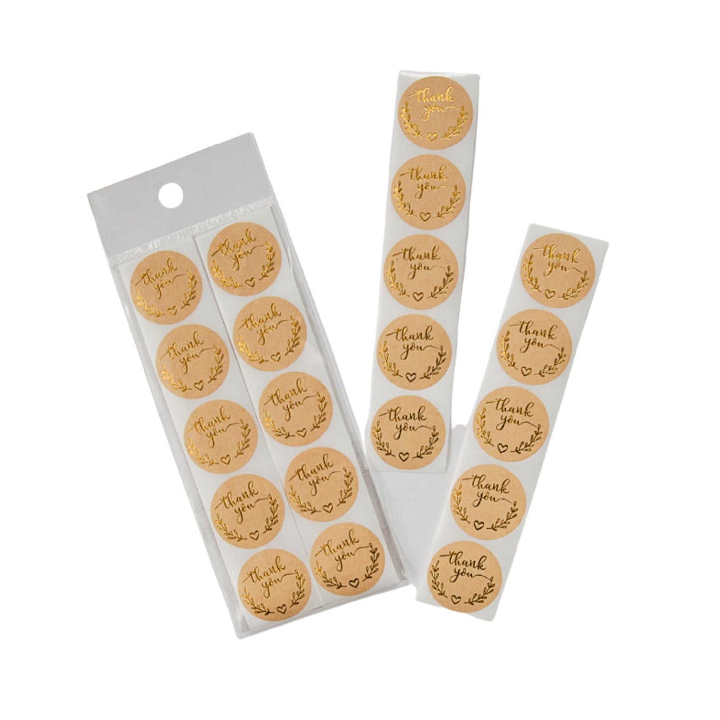 Thank You Beige & Gold Foil Stickers - 10 Pack