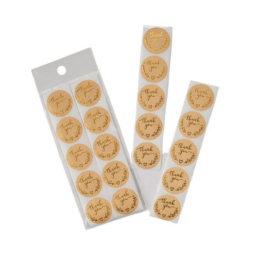 Thank You Beige & Gold Foil Stickers - 10 Pack