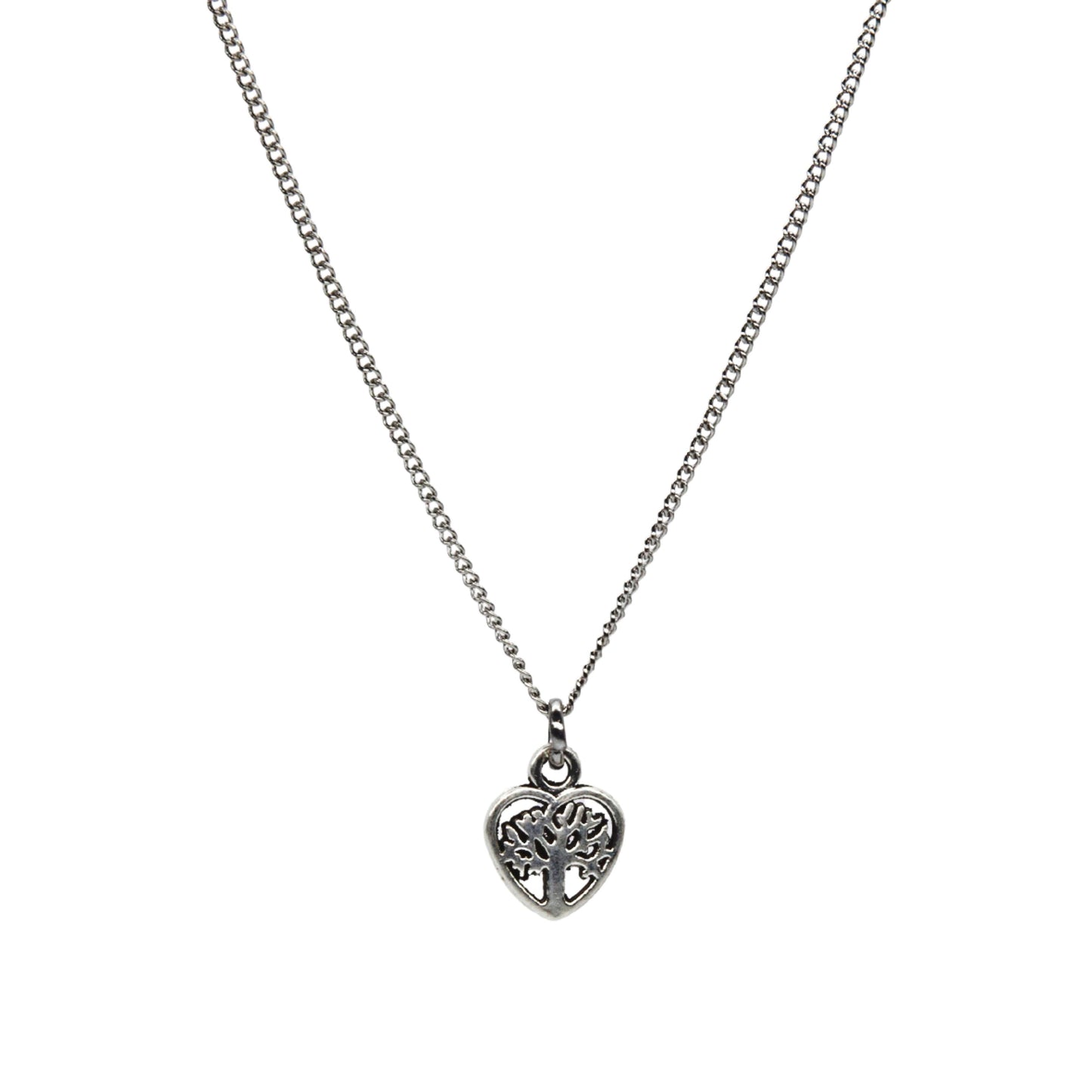 Silver Tree of Life Heart Encircled Necklace - Adjustable Length