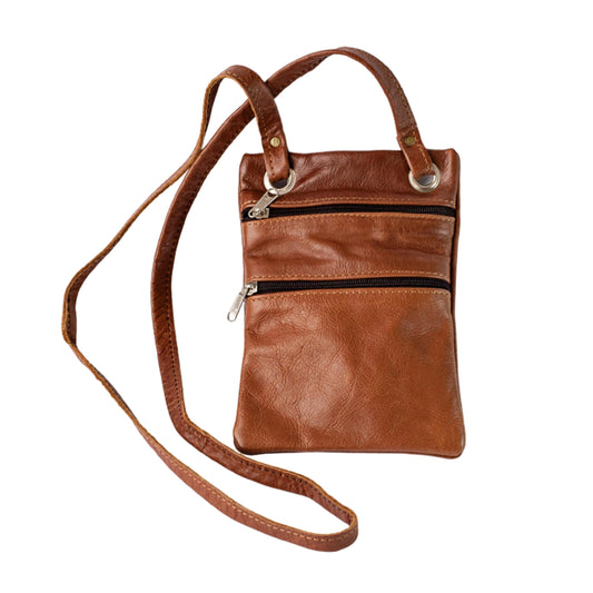 Light Brown Tan Genuine Leather Sling Handbag