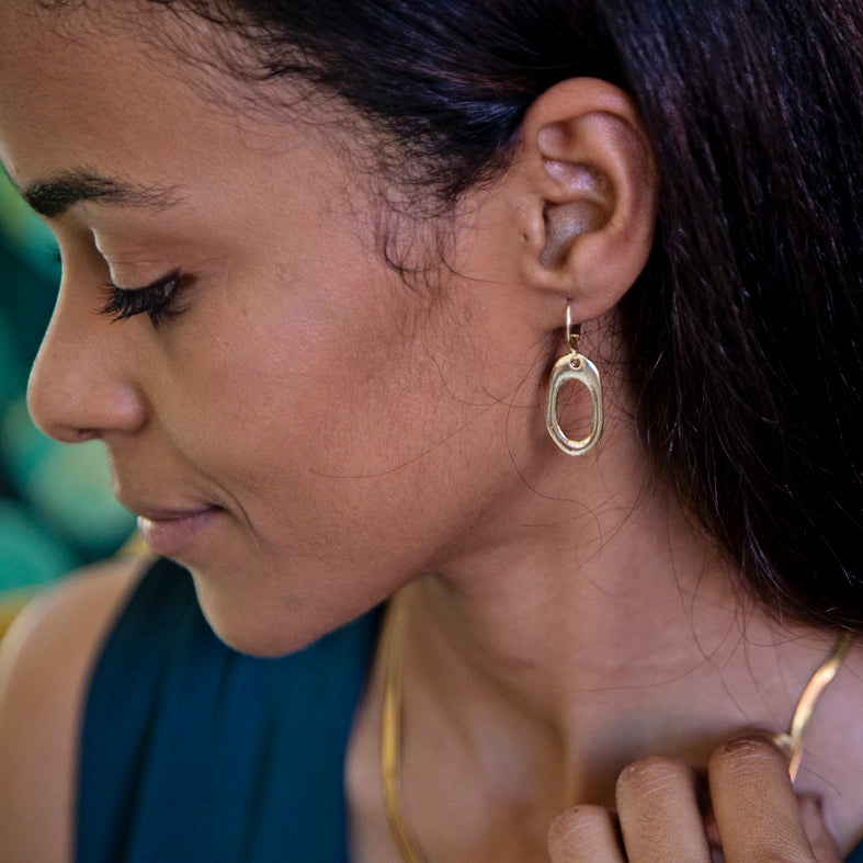 Gold Abstract Oval Earrings