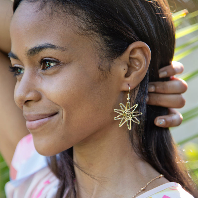 Abstract Gold Sun Earrings
