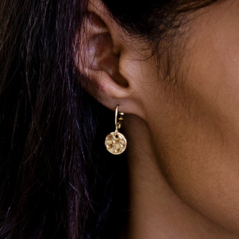 Small Gold Battered Circle Earrings