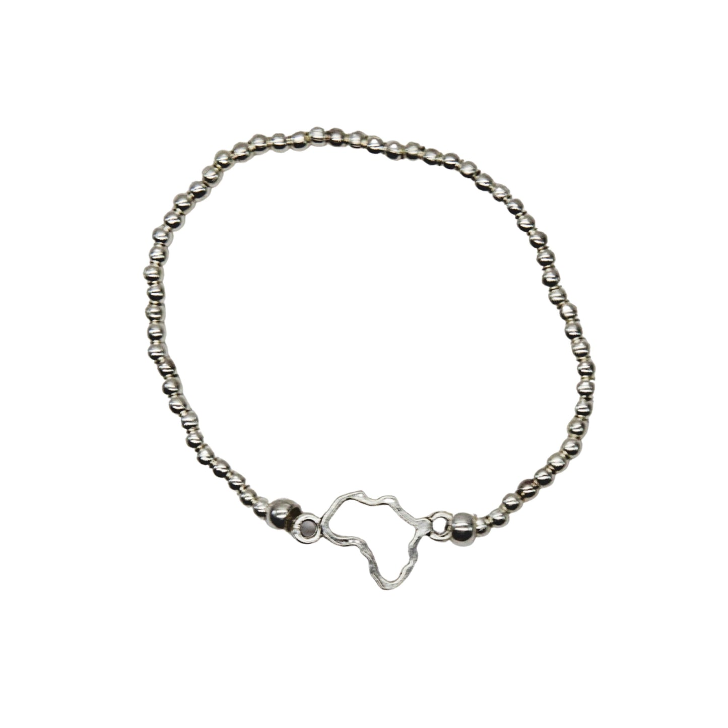 Africa Outline Stretch Bracelet - Silver Metal Beads