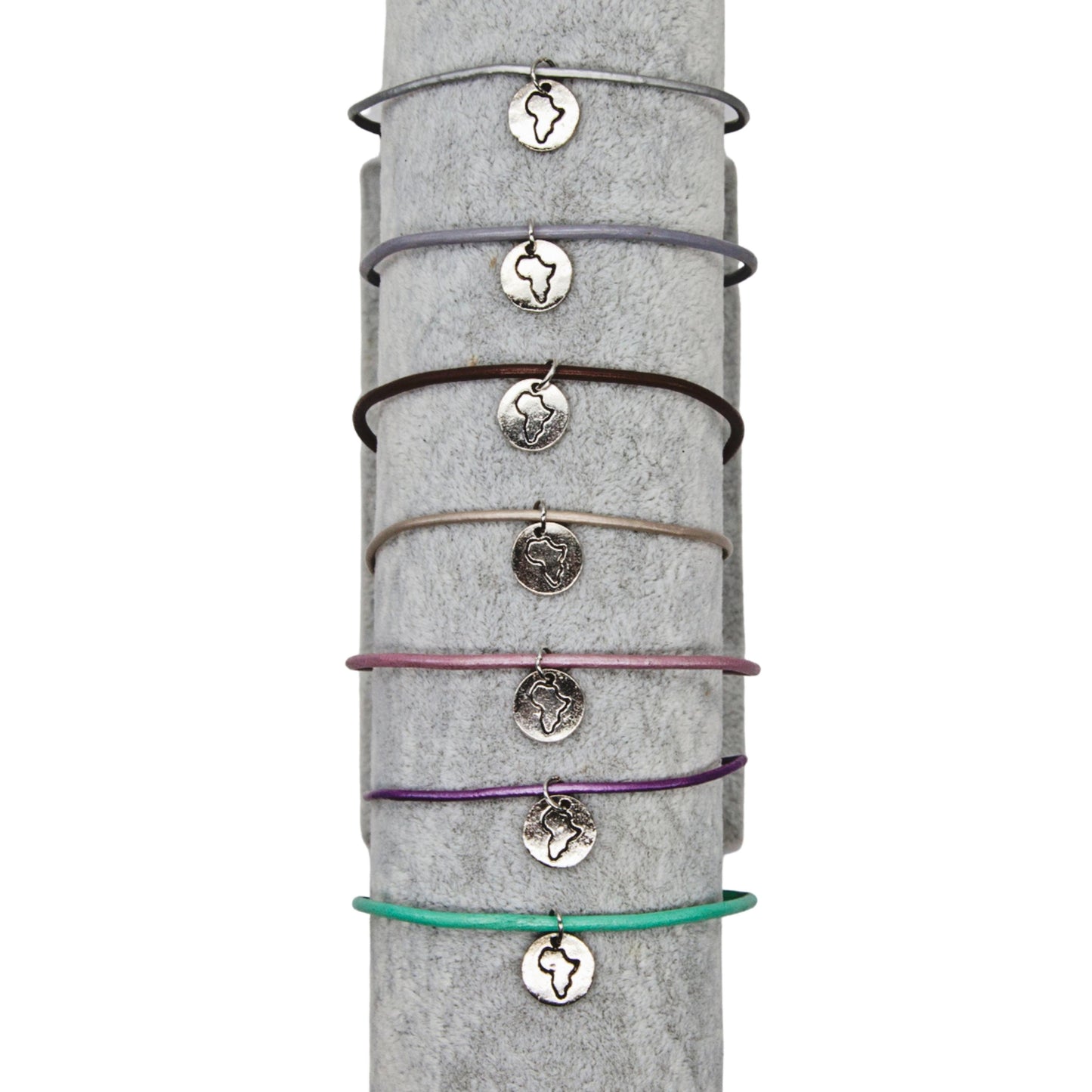 Africa on Disc Rolled Leather Bracelet - Various Colours