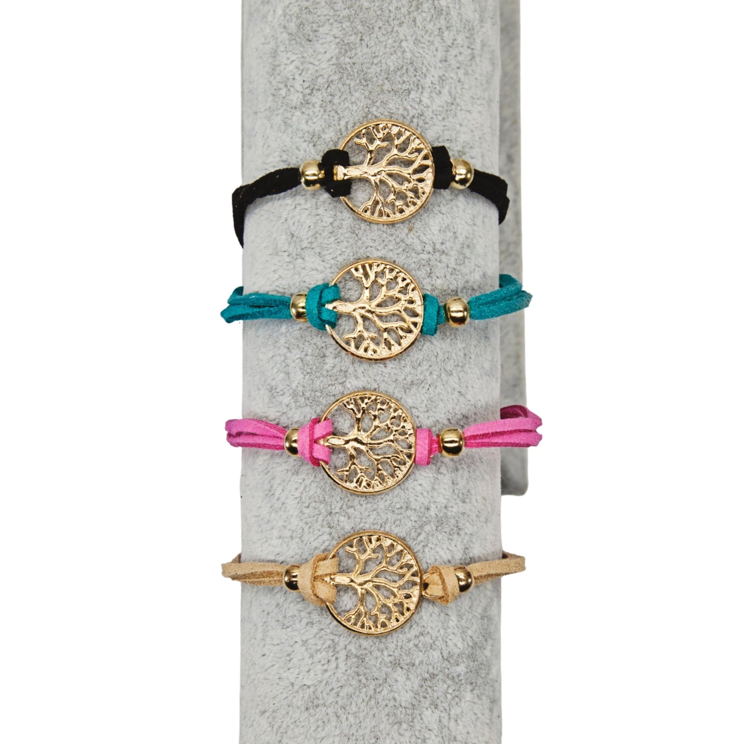 Gold Medium Tree of Life Suede Bracelet - Variety of Colours