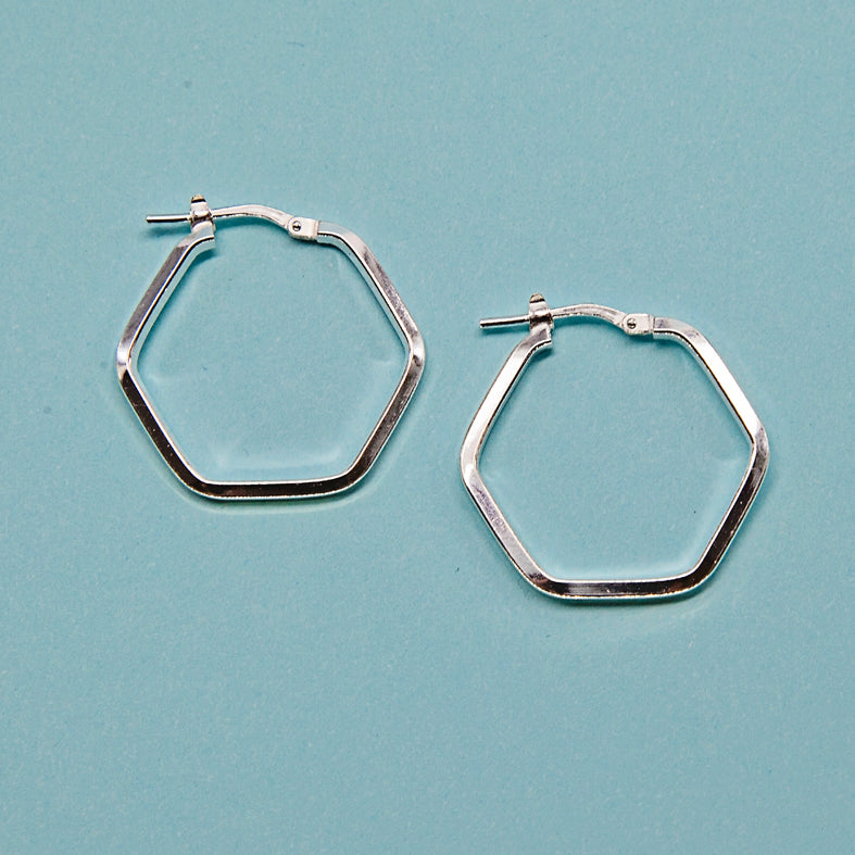 Sterling Silver Hexagonal Earrings
