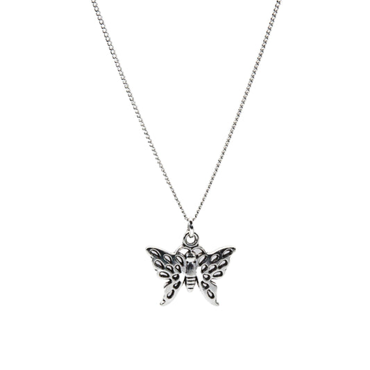Silver Porous Wing Butterfly Necklace - Adjustable Length