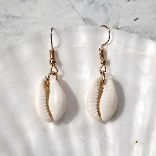 Cowrie Shell Earrings - Gold Hooks