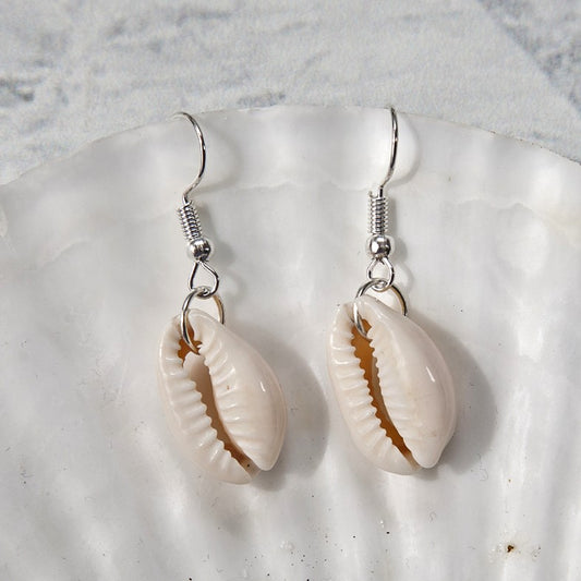 Cowrie Shell Earrings - Silver Hooks