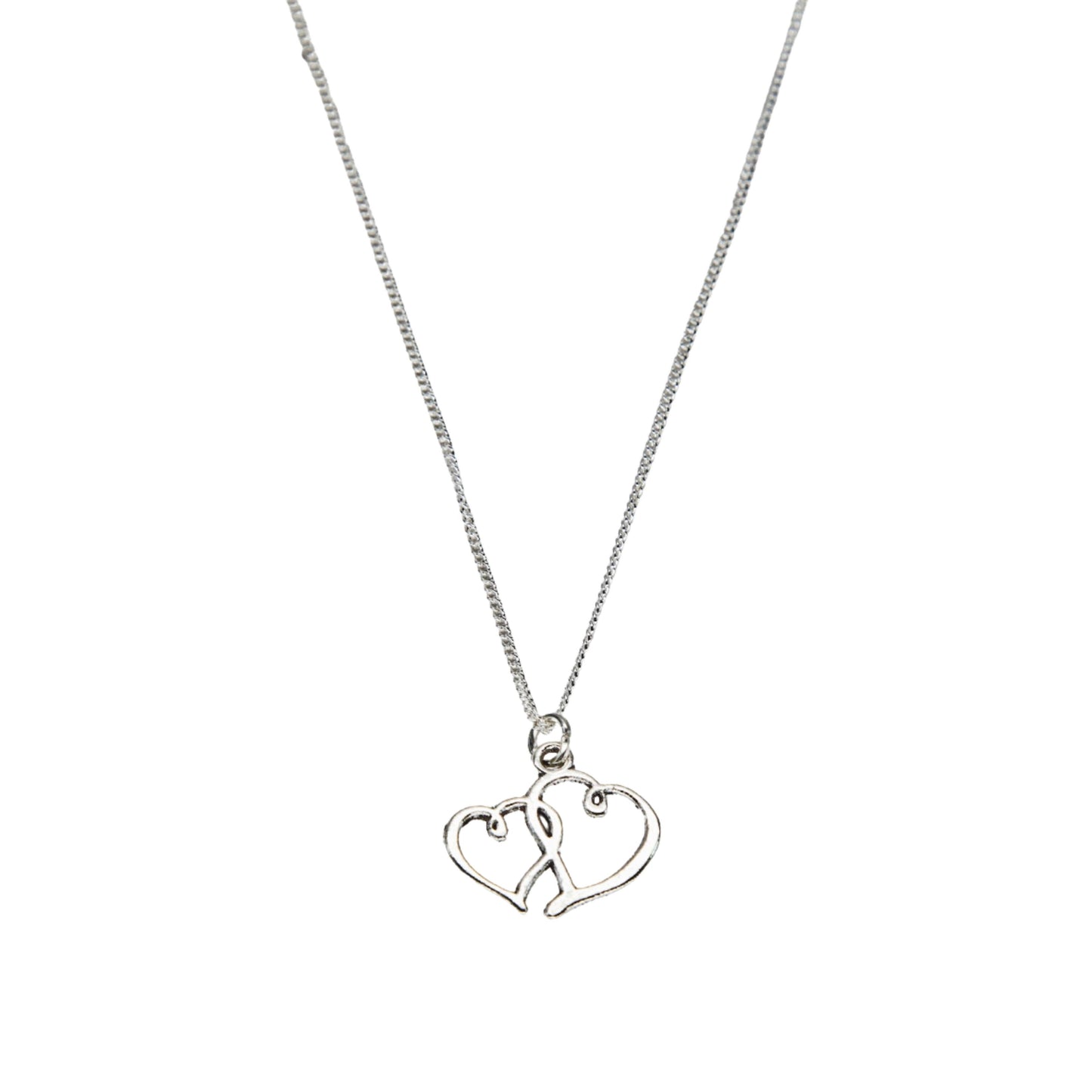 Silver Double Heart Necklace - Adjustable Length