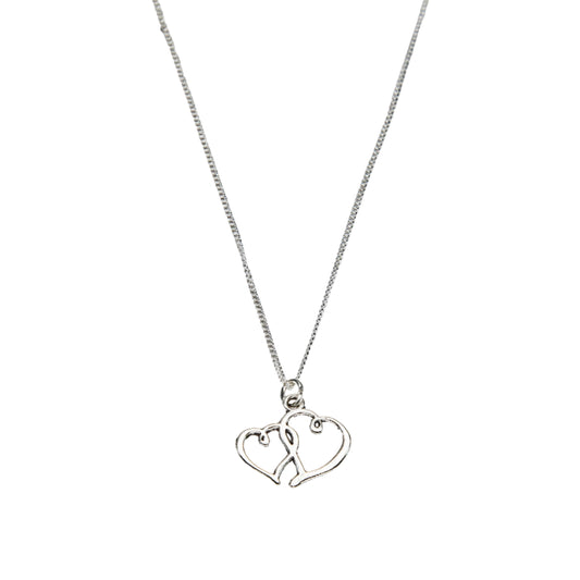 Silver Double Heart Necklace - Adjustable Length