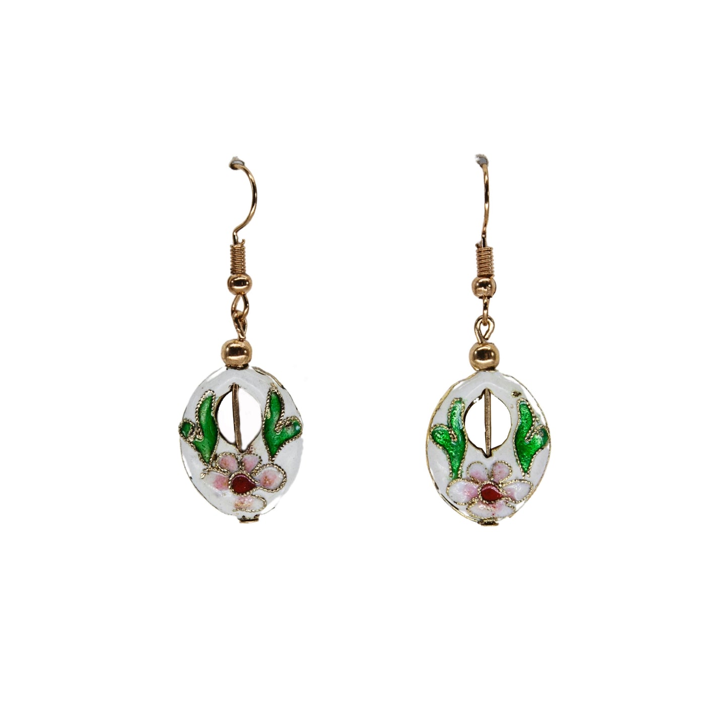 White Oval Cloisonné Bead Earrings