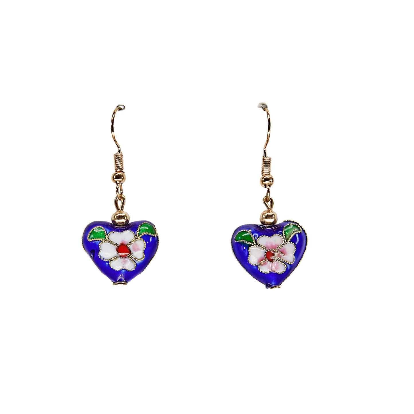 Blue Heart Cloisonné Bead Earrings