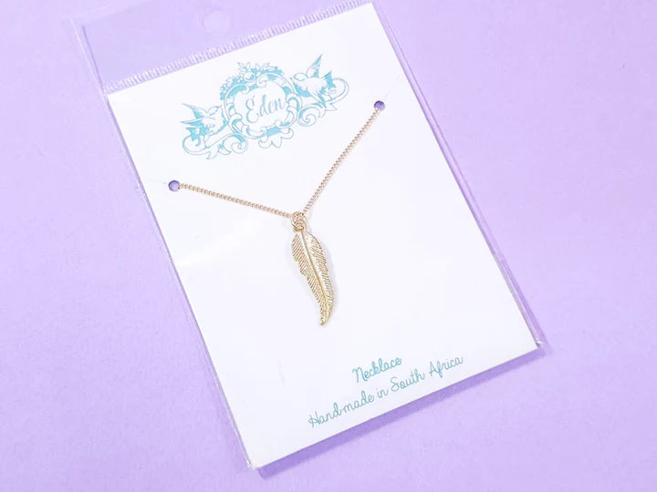 Gold Large Feather Necklace - Adjustable Length