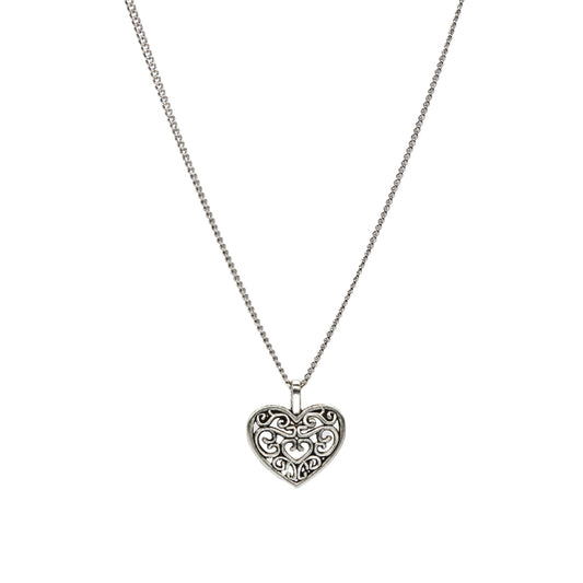 Silver Filigree heart Necklace - Adjustable Length