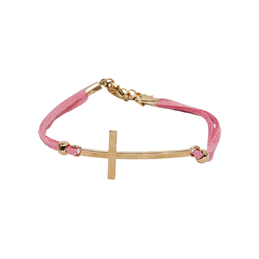 Gold Cross Suede Bracelet - Variety of Colours