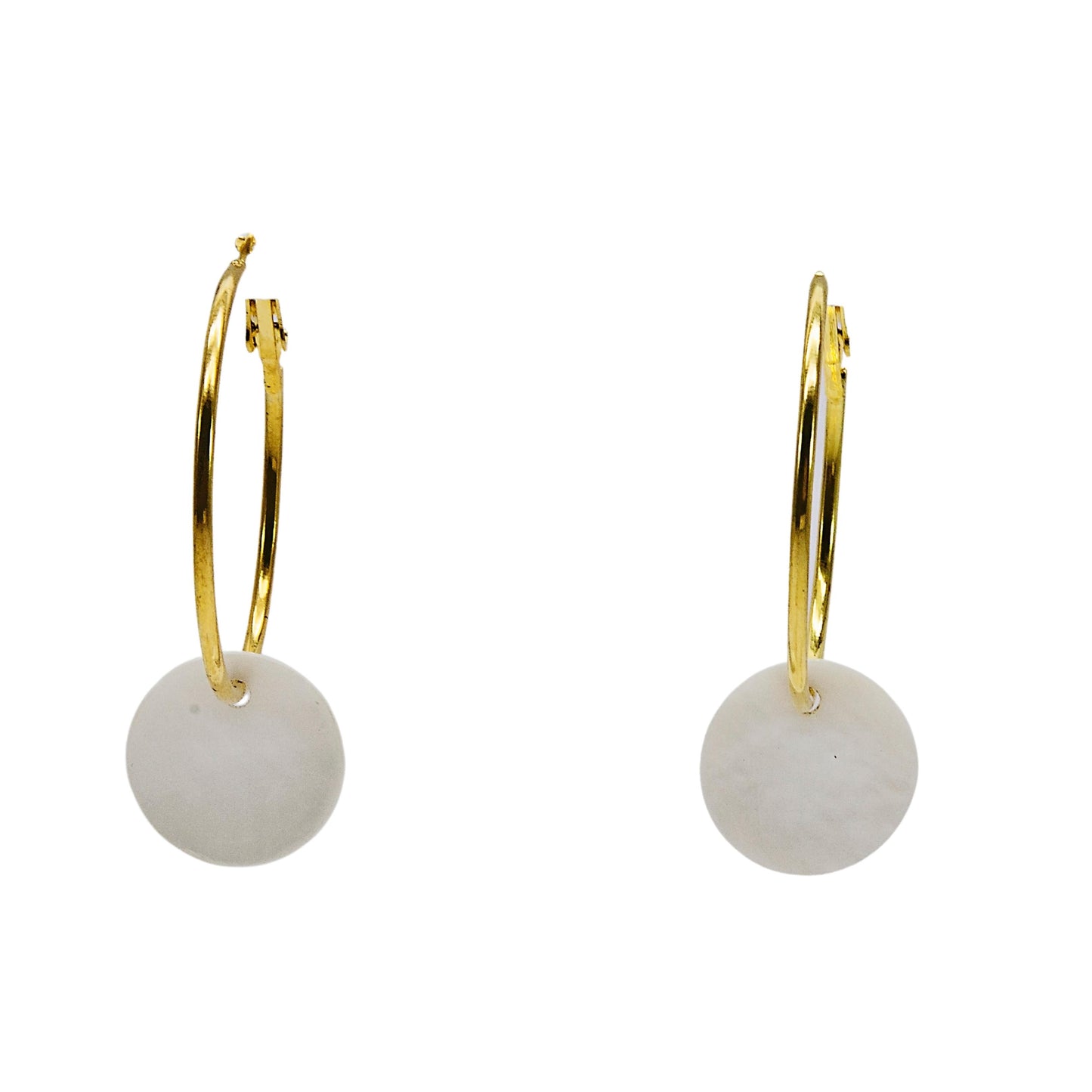 Gold Hoop Earrings with Mother of Pearl Shell Discs