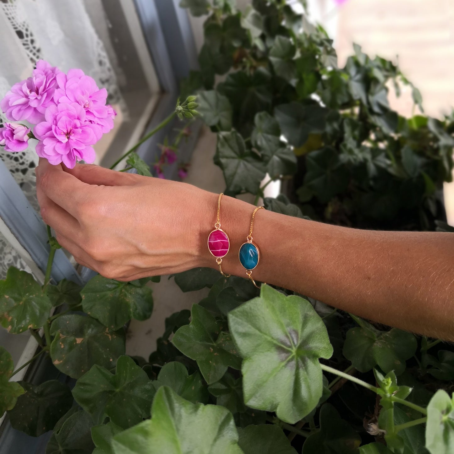 Pink Agate Stone Adjustable Bracelet