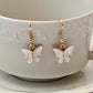 Gold Butterfly Earrings in Pearlescent White