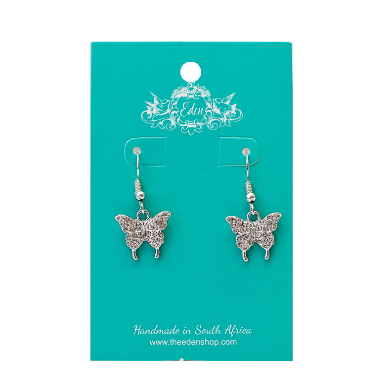 Silver Diamante Butterfly Earrings