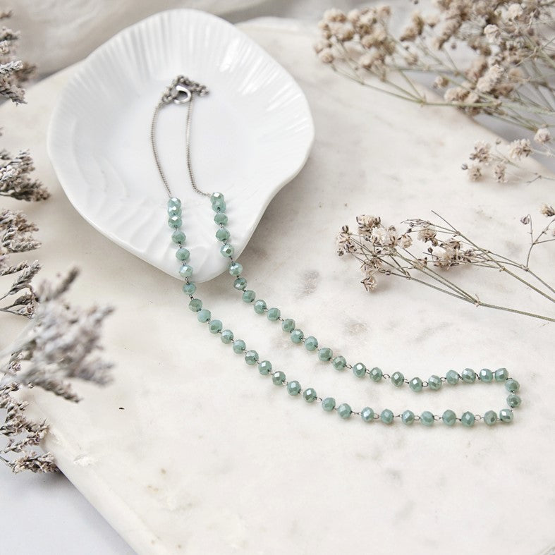 Delicate Crystal Bead Necklace - Aqua