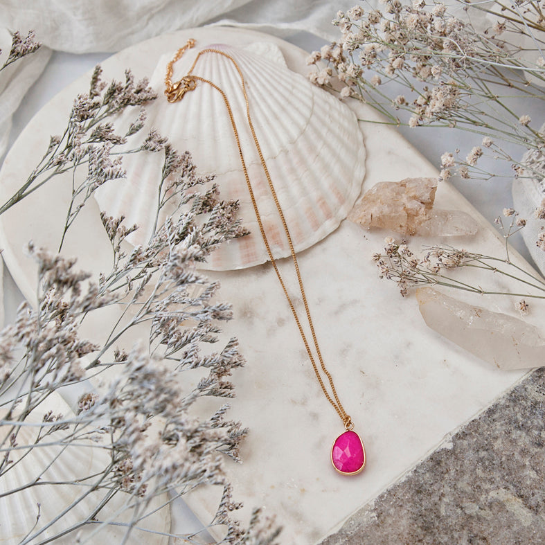 Hot Pink Chalcedony Stone Necklace