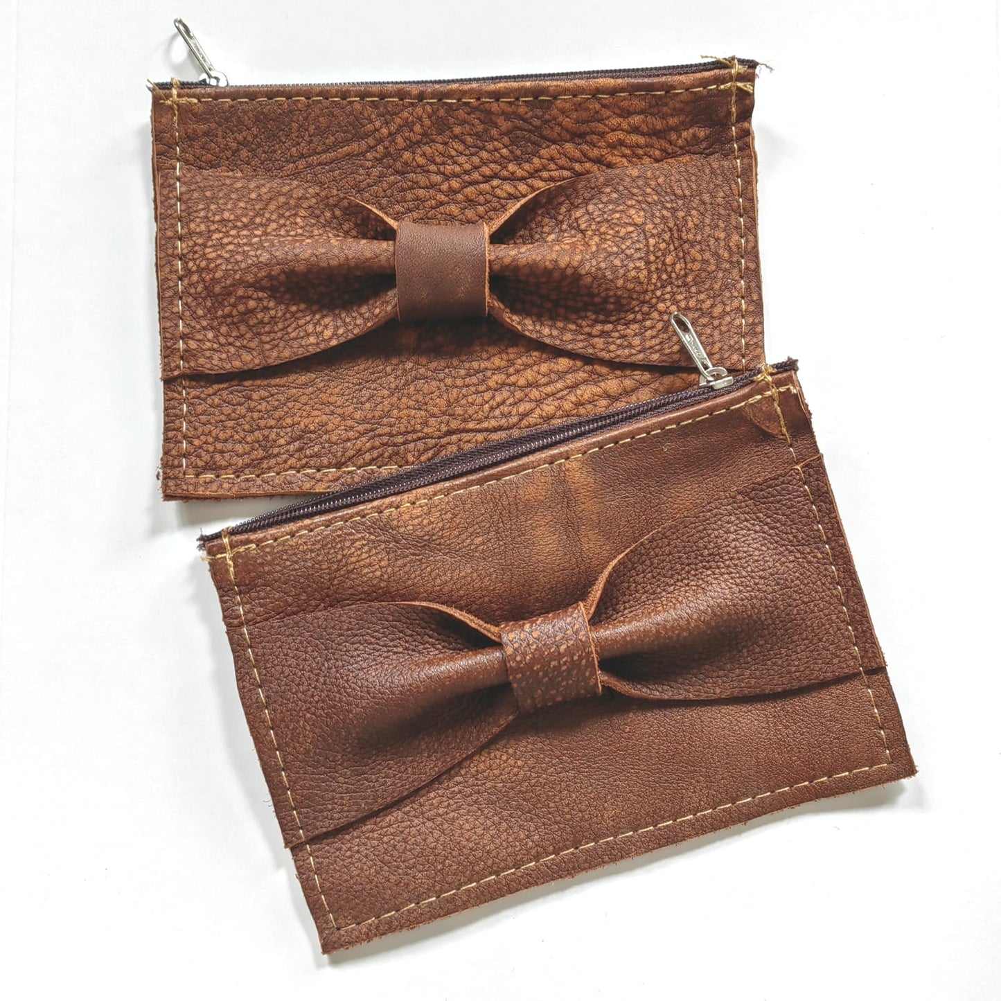 Genuine Leather Tan Bow Zip Purse