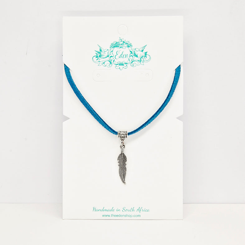 Feather Suede Choker Necklace - Variety of Colours