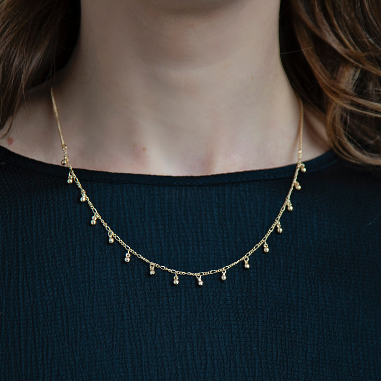 Gold Delicate Hanging Bauble Necklace