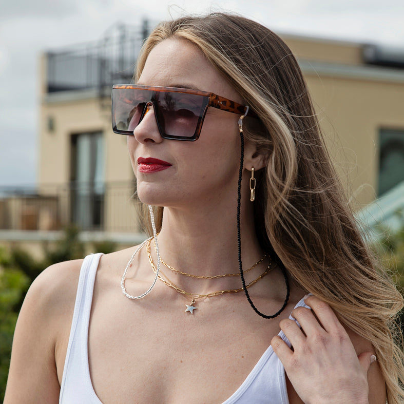 Black and Subtle Silver Sunglasses Beaded Chain