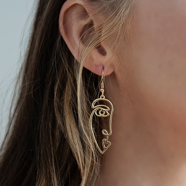 Buy Face Earrings, Diamond Edged Faces in Gold Long Face Earrings Party  Earrings Unusual Earrings Abstract Face Hook Earrings Online in India - Etsy