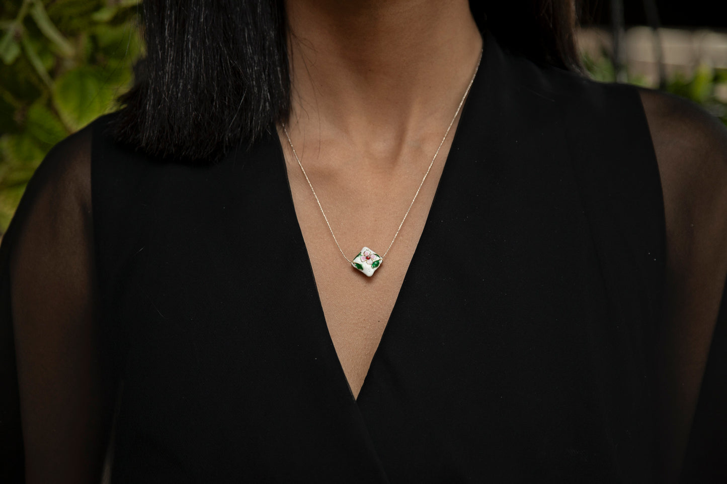 White Cloisonné Bead Necklace