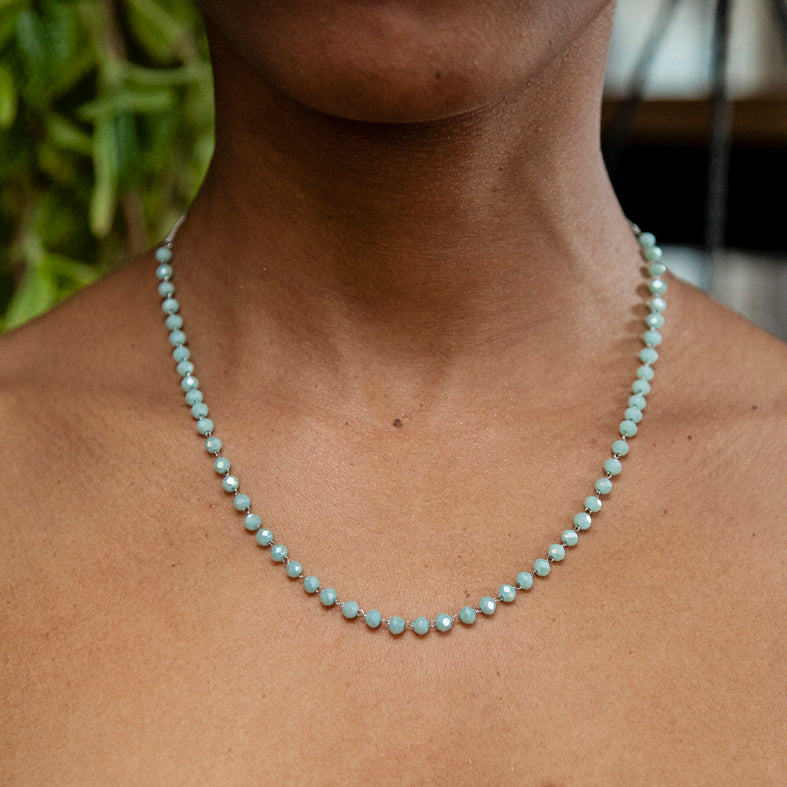 Delicate Crystal Bead Necklace - Aqua