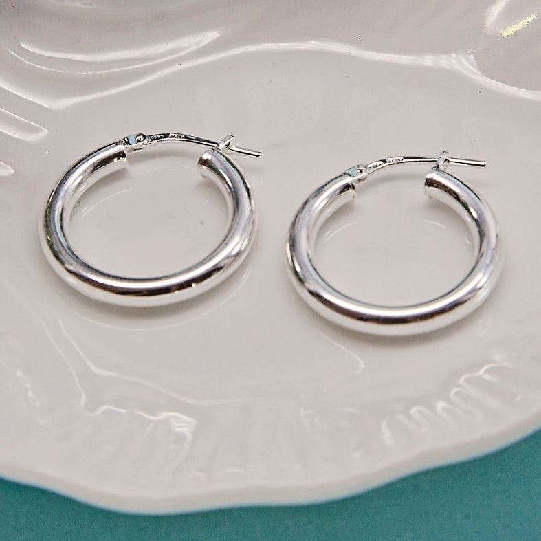 Sterling Silver Tube Hoop Earrings - Medium