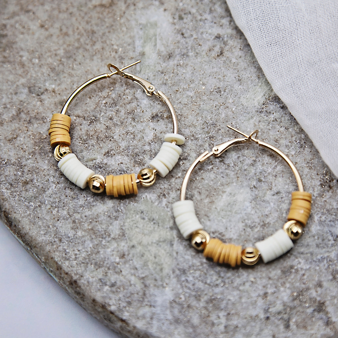 Mustard & Cream Gold Hoop earrings