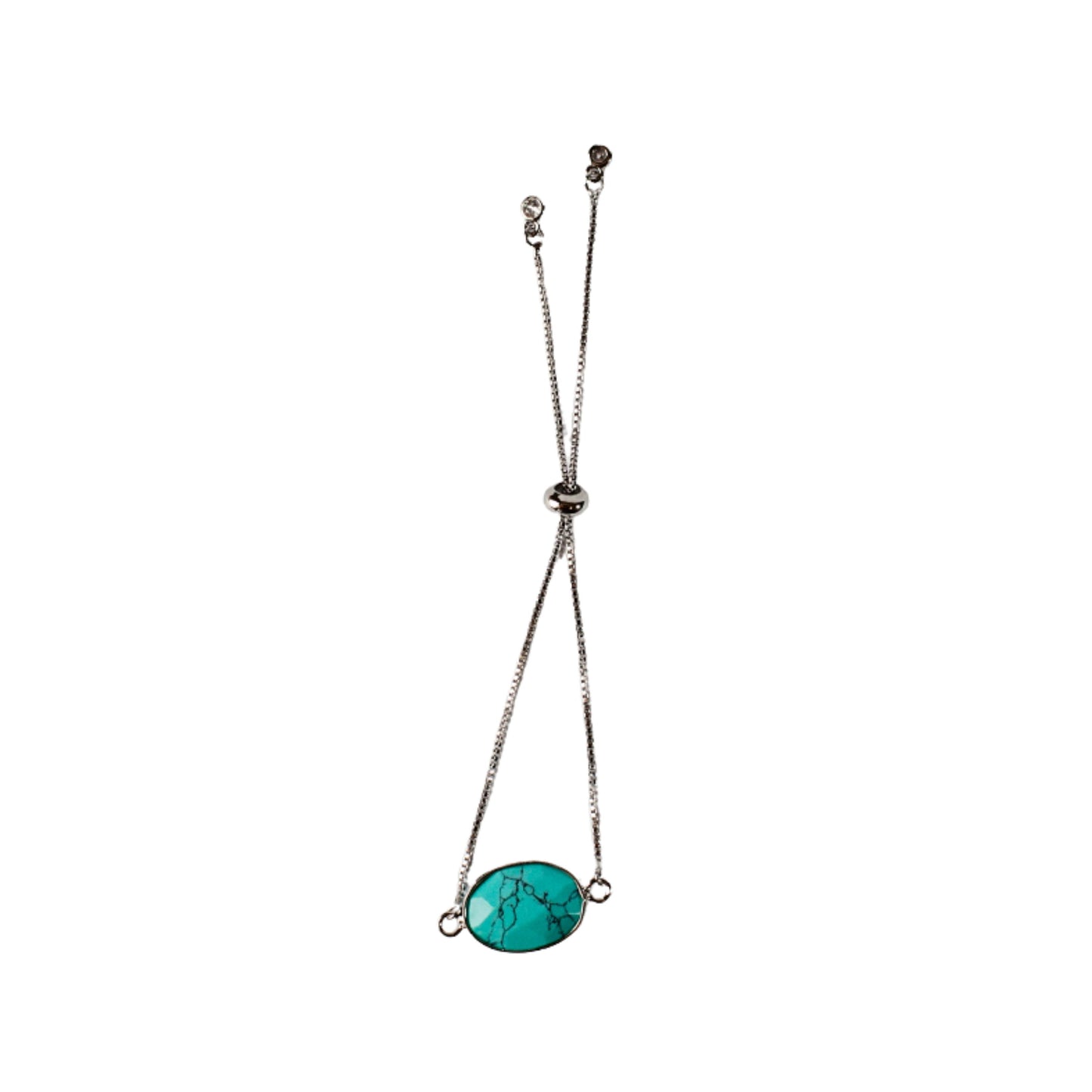 Turquoise Stone Adjustable Bracelet - Silver