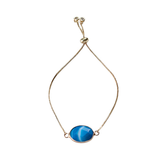 Turquoise Blue Agate Stone Adjustable Bracelet