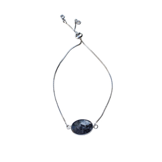 Dark Labradorite Adjustable Stone Bracelet - Silver